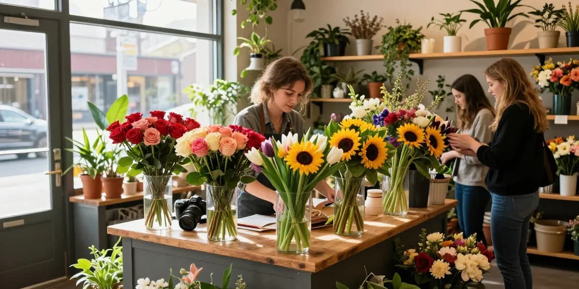 St Albert florist arranging vibrant seasonal bouquets in a charming flower shop.