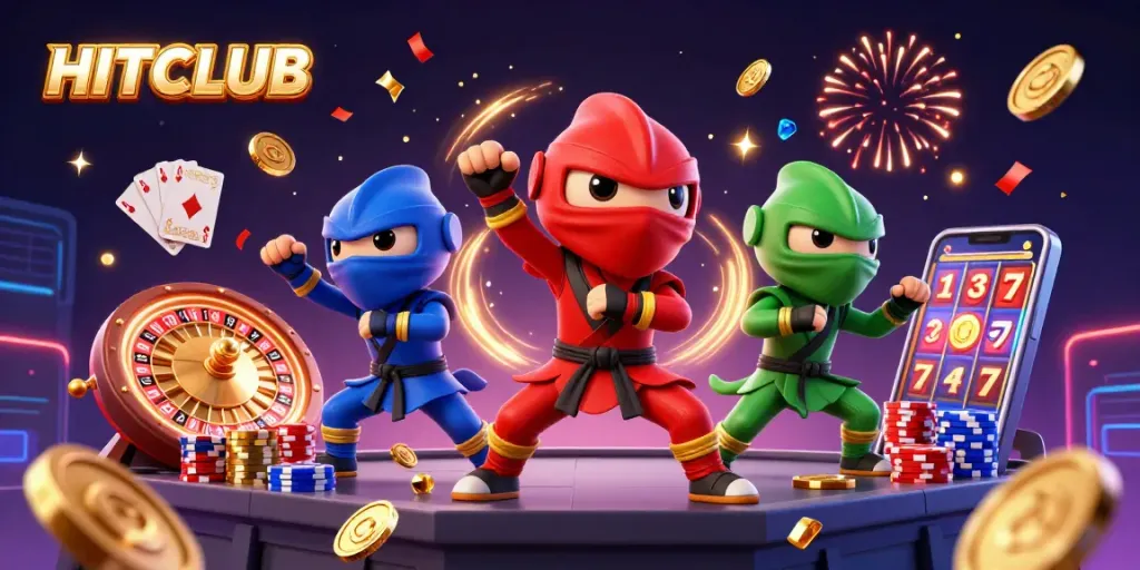Spin the HITCLUB roulette with colorful characters and vibrant casino elements.