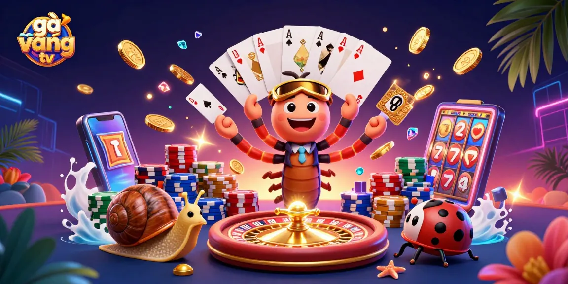 Engage with gà vàng tv in a vibrant casino scene featuring a millipede dealer and high-roller snail.
