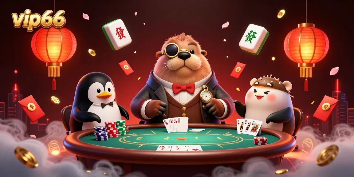 Experience thrilling poker action with vip66, featuring a whimsical walrus at the table.