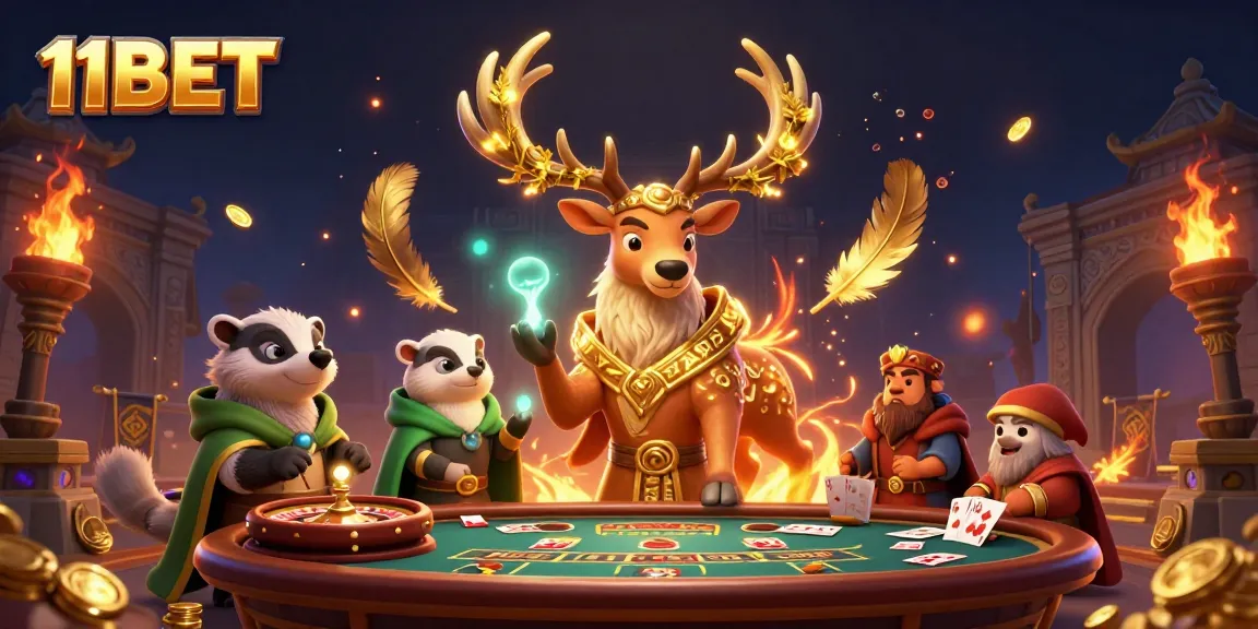Experience thrilling gameplay at 11BET with live casino action featuring vibrant characters and golden elements.
