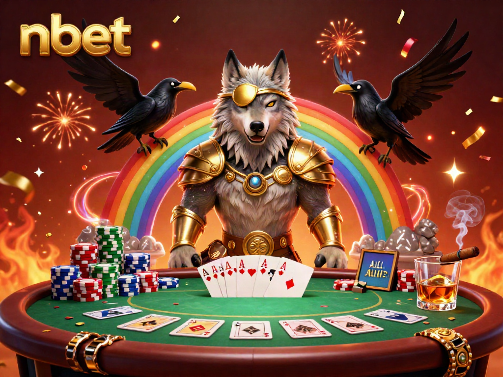Engage with nbet's vibrant casino atmosphere featuring Norse mythology characters and poker elements.