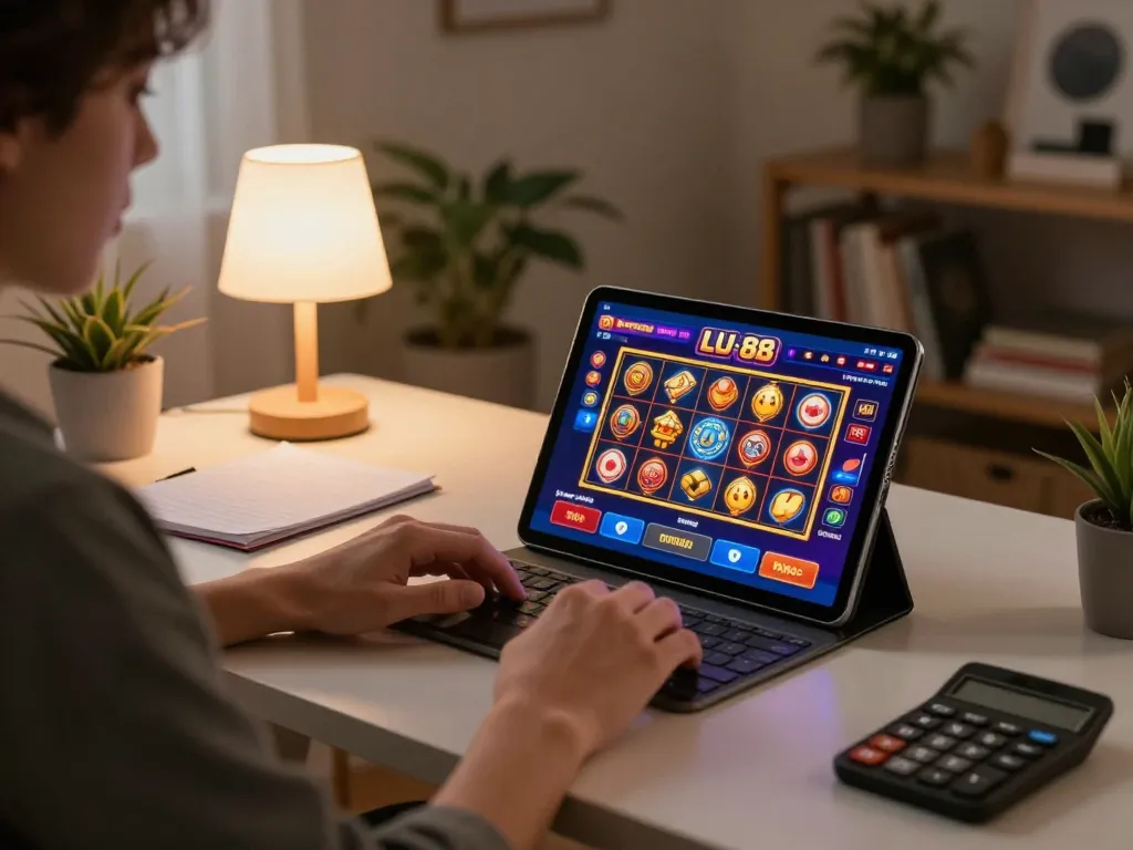 Engaging with LU 88 casino app on tablet while strategizing for better odds.