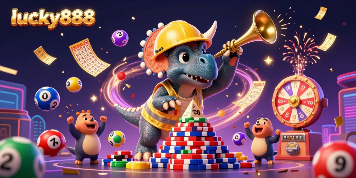 Experience the excitement of lucky888 with a vibrant celebration of casino elements in a 3D scene.