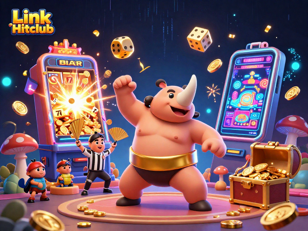Experience exciting gameplay at Link Hitclub with a thrilling scene featuring unique characters and casino elements.