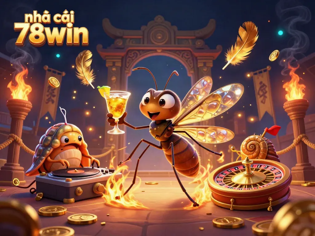Experience the vibrant world of nhà cái 78win with an animated scene featuring a unique frozen-in-amber casino mascot and dynamic elements.