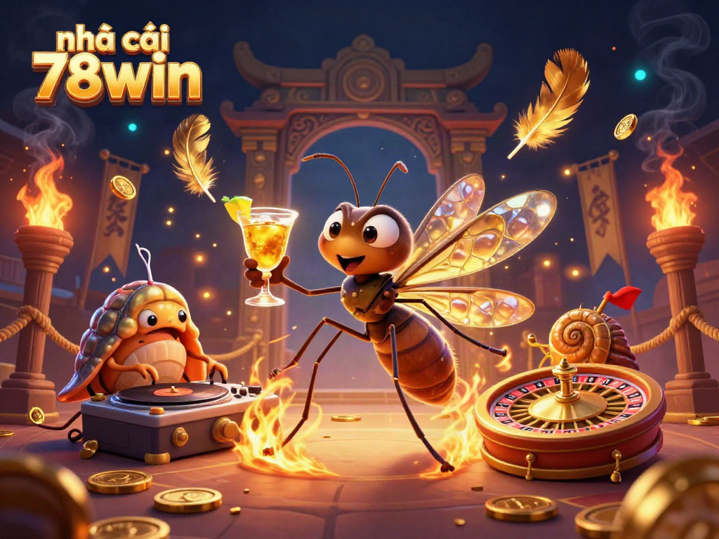 Experience the vibrant world of nhà cái 78win with an animated scene featuring a unique frozen-in-amber casino mascot and dynamic elements.