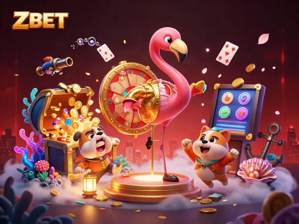 ZBET engages players with exciting online casino games in vibrant 3D illustration packed with treasures.
