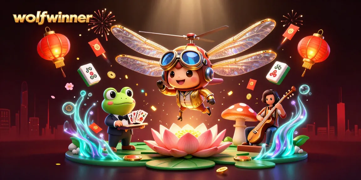 wolfwinner showcases an exciting casino scene with a dragonfly pilot, frog dealer, and lively cricket musicians.