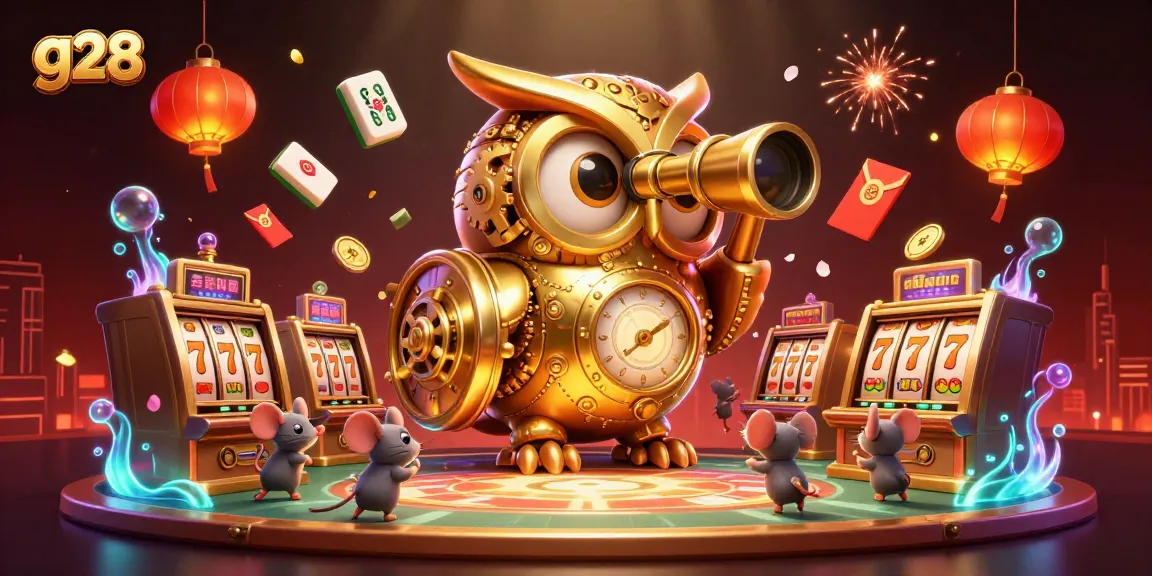 g28 casino scene featuring a golden owl, mice patrons, and dynamic slot machine elements