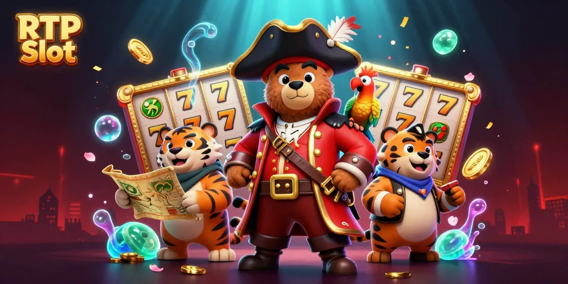 Engage with RTP Slot featuring animated characters amidst vibrant slot game visuals.