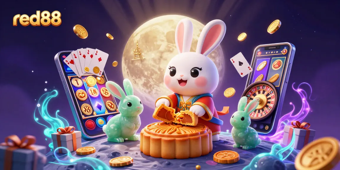 Experience thrilling gameplay at red88 with a vibrant lunar scene filled with poker chips and slot action.