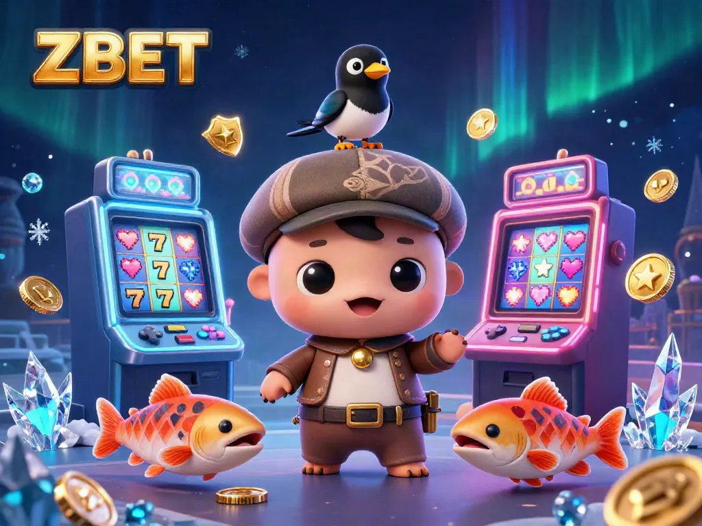 ZBET captures excitement with a charming Nessie and colorful slot machines in a playful casino scene.