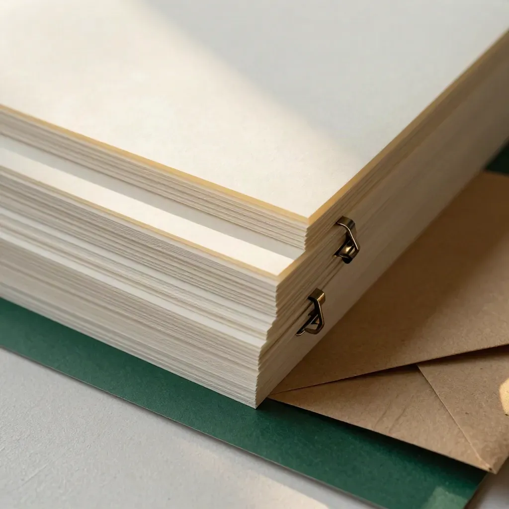 Overhead macro of poster tubes, cardstock sheets, clips, and a kraft envelope.