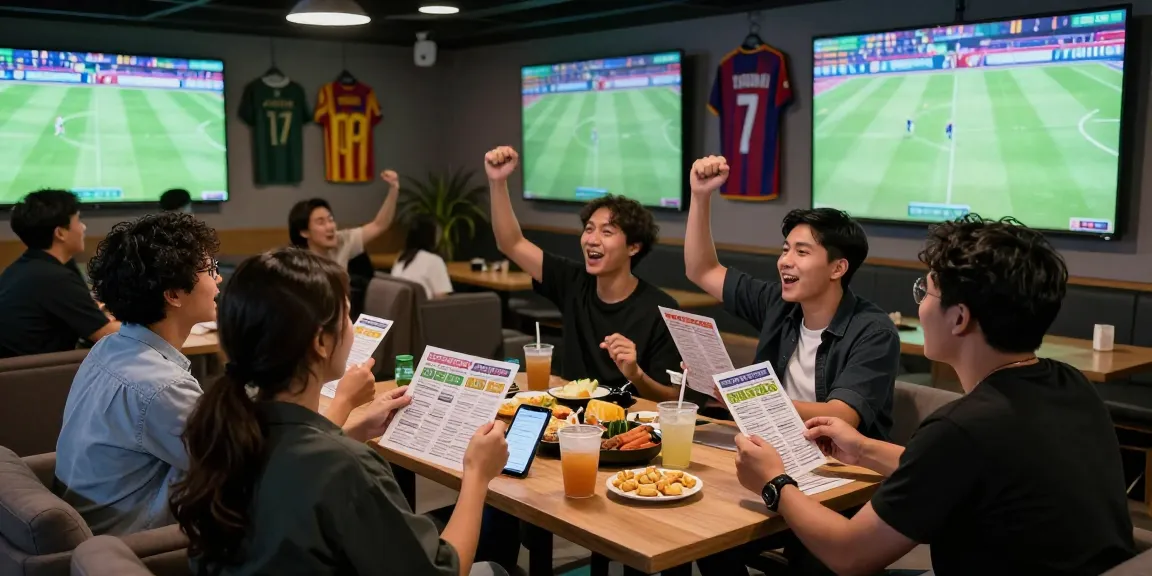 Pengalaman judi bola di lounge dengan teman, suasana menonton pertandingan secara langsung.