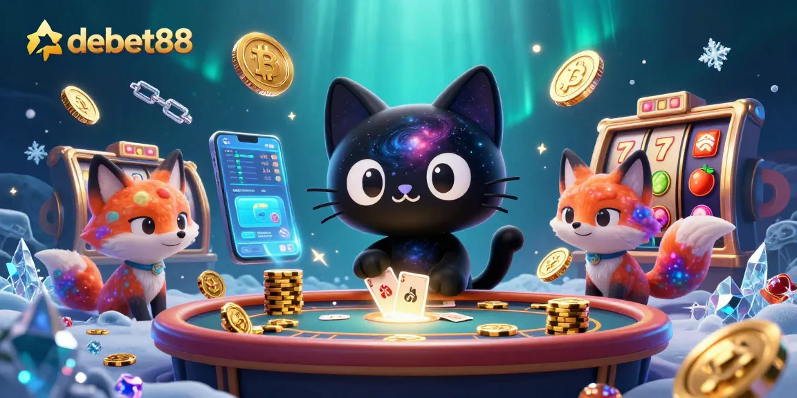 Experience thrilling gaming action at debet88 with vibrant casino characters and crypto elements.