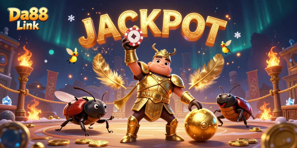 Spin and win with Da88 Link in a colorful 3D gaming scene featuring beetles and jackpots!