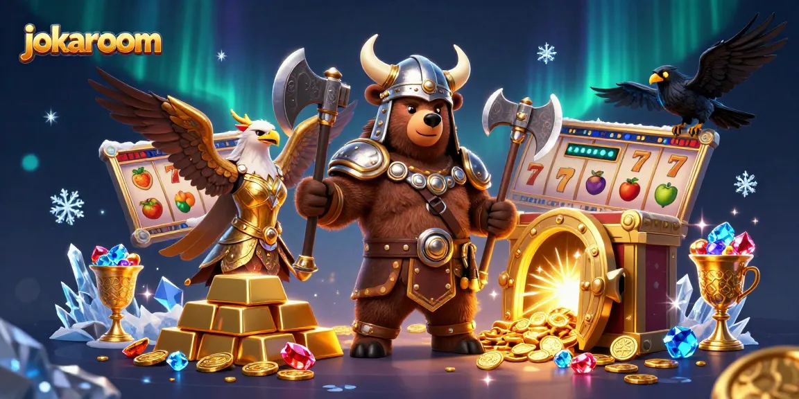 Experience the thrill of jokaroom's casino with vibrant Viking characters among rich slot elements.