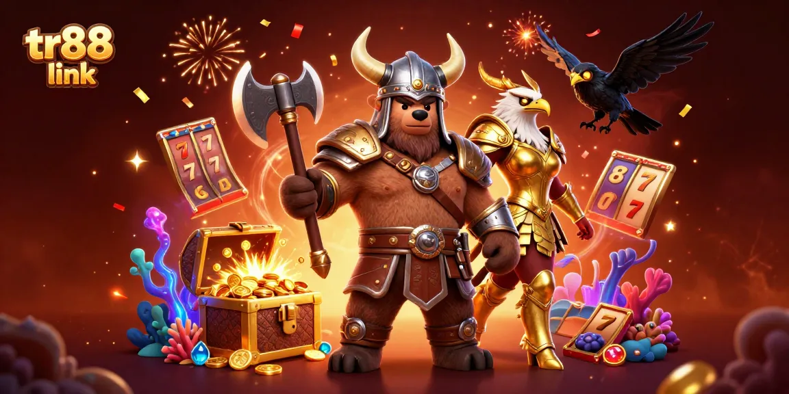 Join the action at tr88 link with a vibrant scene featuring a Viking bear, Valkyrie, and treasure elements