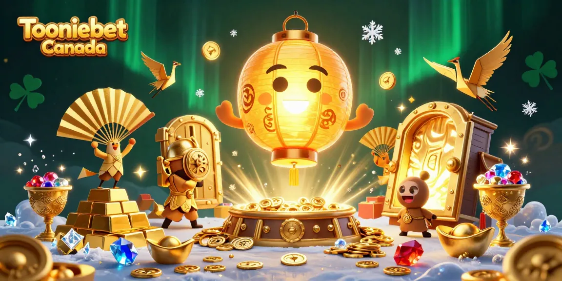 Experience the excitement of Tooniebet Canada with colorful spirits and treasures shining at a vibrant night market casino.