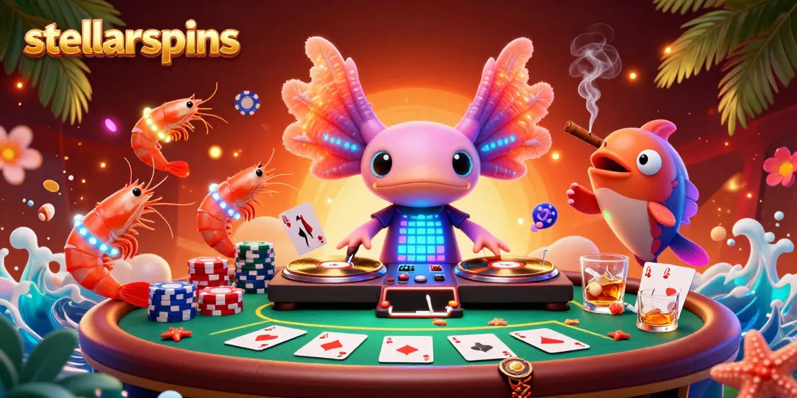 Engage with stellarspins through a vibrant, neon-themed underwater casino adventure featuring colorful characters.