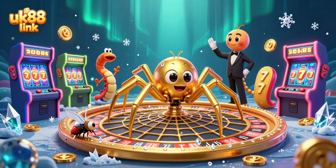 Engage with the thrilling experience of uk88 link as a cartoon golden spider spins a roulette web