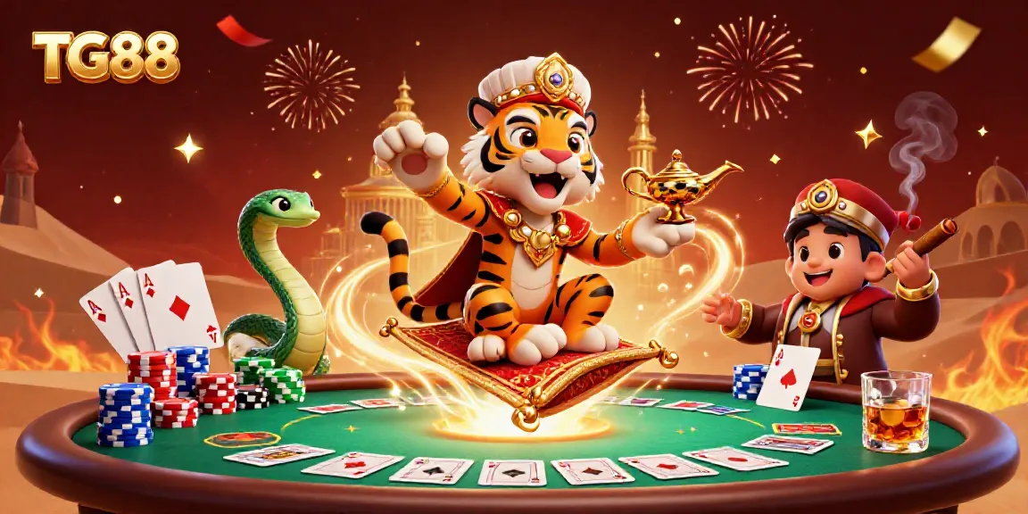 Experience high-stakes excitement at TG88 with our animated casino scene featuring vibrant characters and gameplay elements.