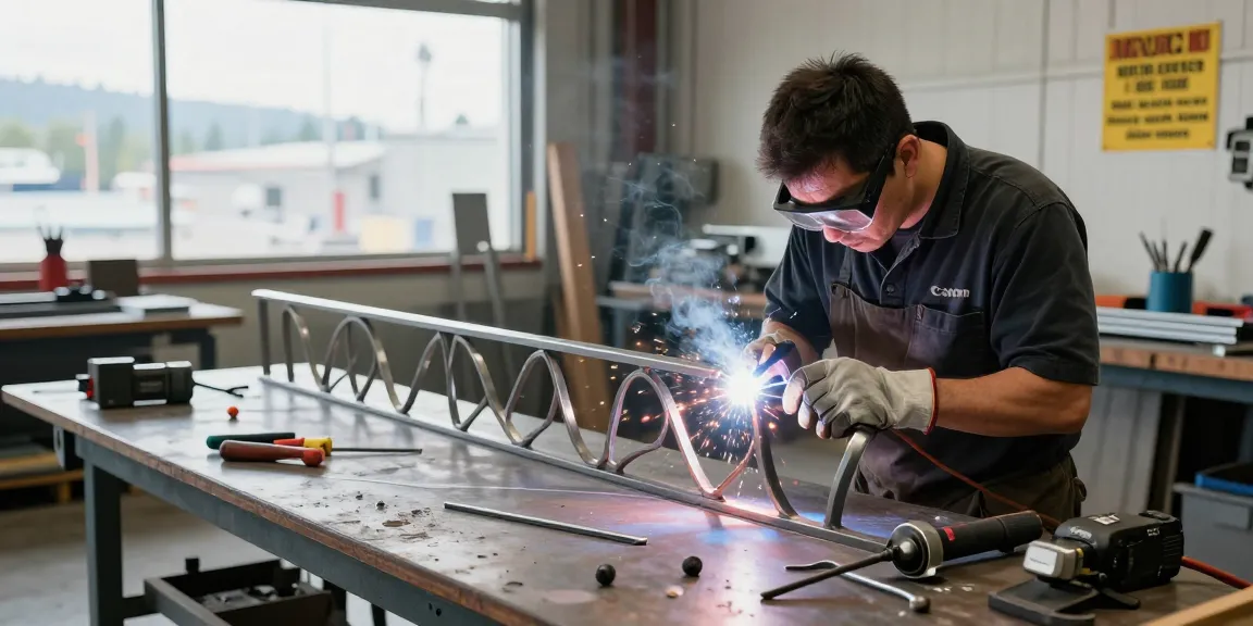 Expert craftsman creating custom metalwork in Vancouver's workshop, showcasing precision and innovation in metal fabrication.