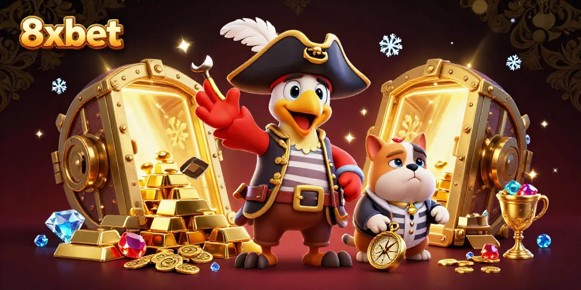Experience the thrilling adventures of 8xbet with vibrant casino gaming elements and animated characters.