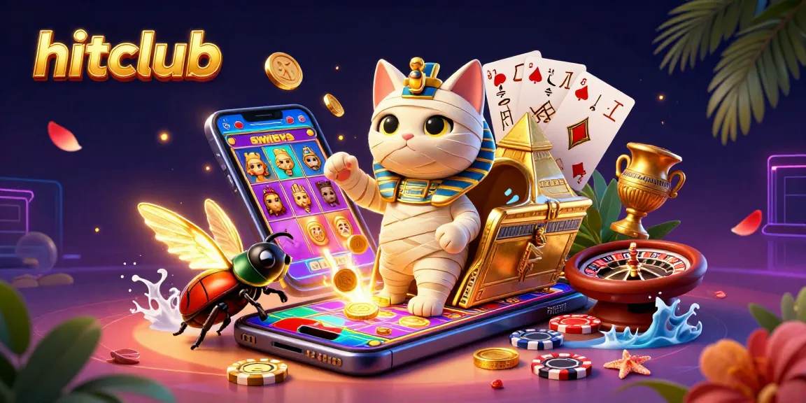 Experience thrilling gameplay at hitclub with a vibrant 3D casino scene featuring slots and unique characters.