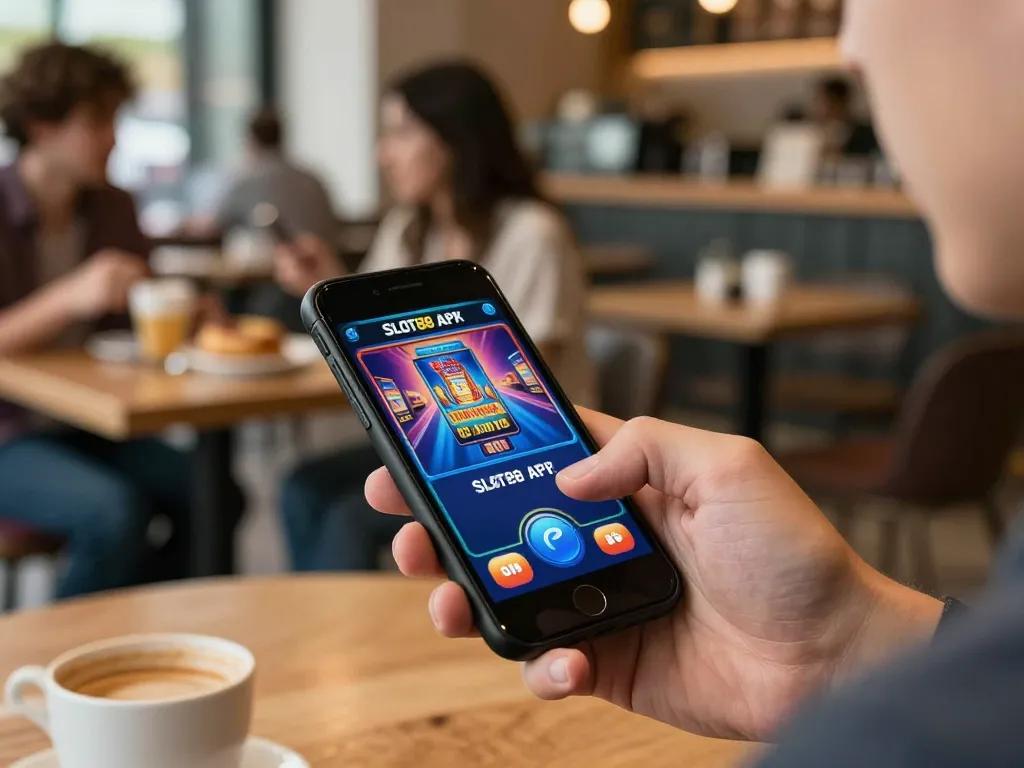 Memainkan slot di SLOT88 APK di setting kafe yang nyaman dengan pengalaman bermain mobile yang menarik.