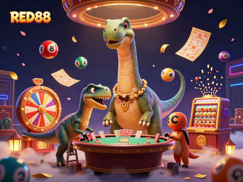 Engage with RED88 in an immersive casino experience, featuring vibrant colors and dynamic elements.