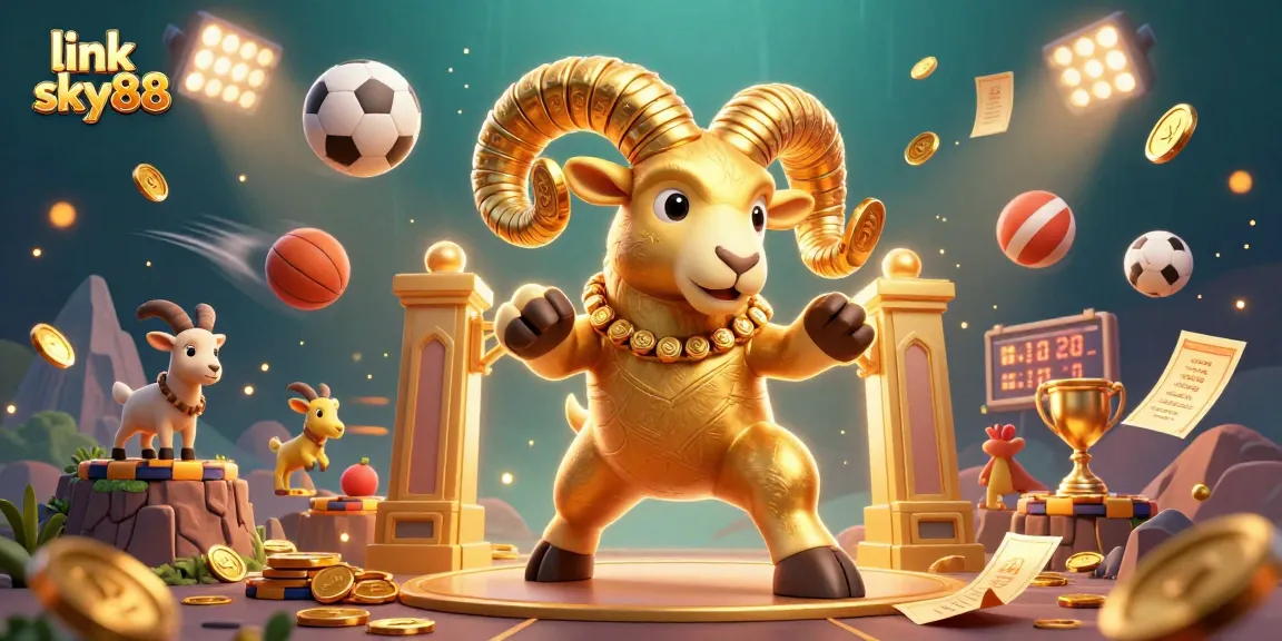 Bet and win at link sky88 with 3D golden ram charging through the casino, enhancing your gaming experience.