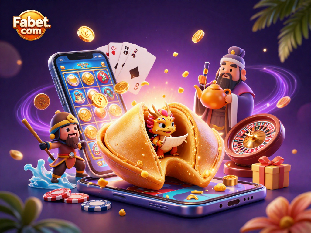 Experience winning strategies at Fabet. com with an exciting casino-themed illustration.