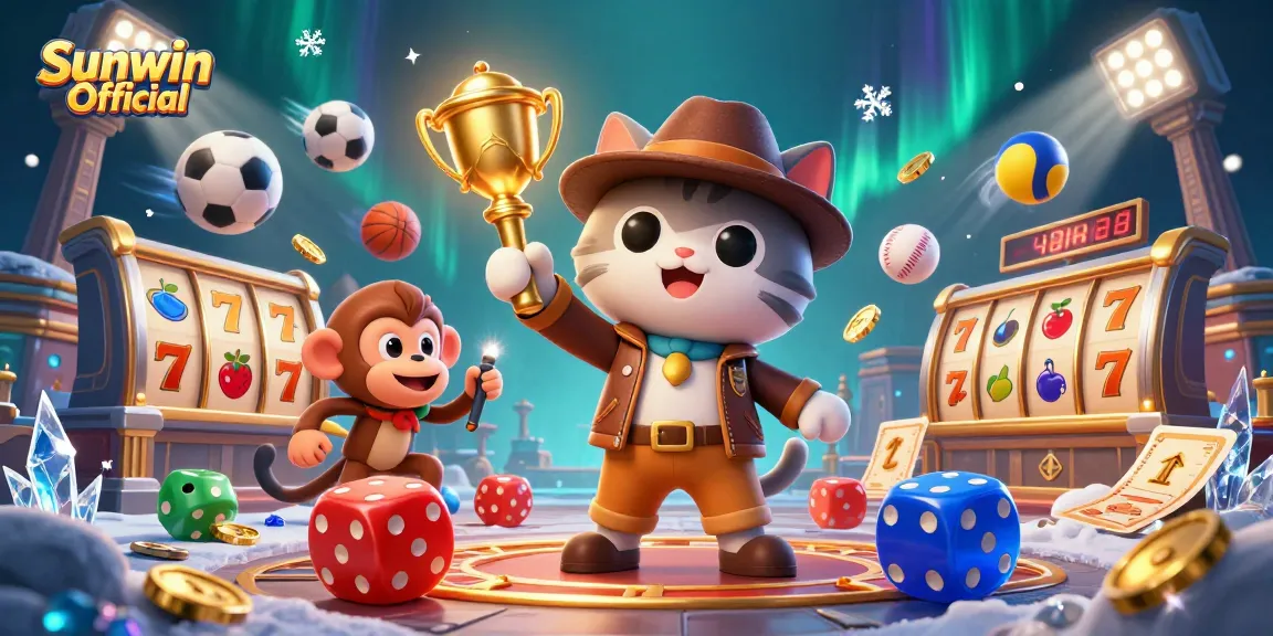 Play slot games like Sunwin Official with the adventurous cat and monkey in a vibrant 3D scene.