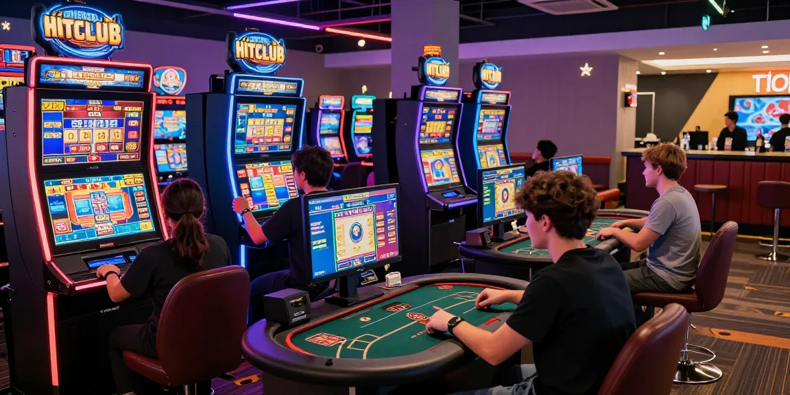 Exciting HITCLUB online gaming atmosphere with diverse players enjoying vibrant slot machines and live dealers.