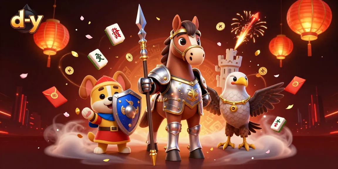 Engage in adventures with d-y as a knight, squire, and falcon amidst vibrant casino elements.