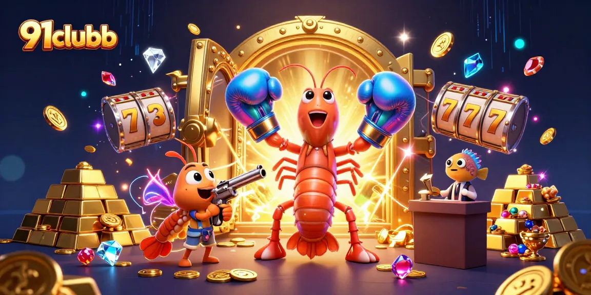 Engage in thrilling wins with 91clubb treasures amidst vibrant casino animations and characters.