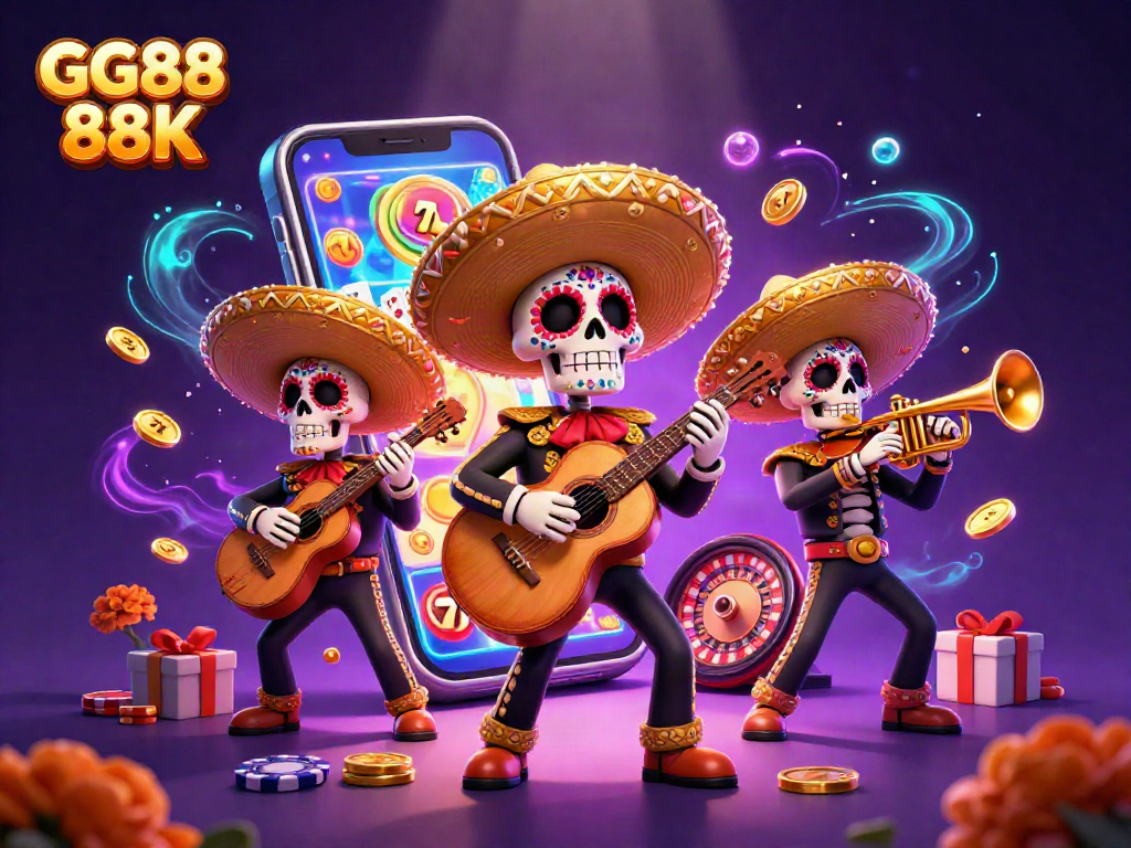 Experience the excitement of GG88 88K with a vibrant mariachi band and dynamic casino elements.