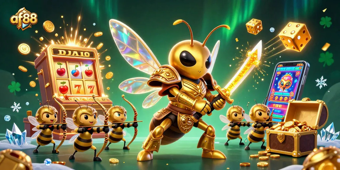 af88 slots scene featuring a golden hornet samurai with vibrant casino elements and jackpot effects