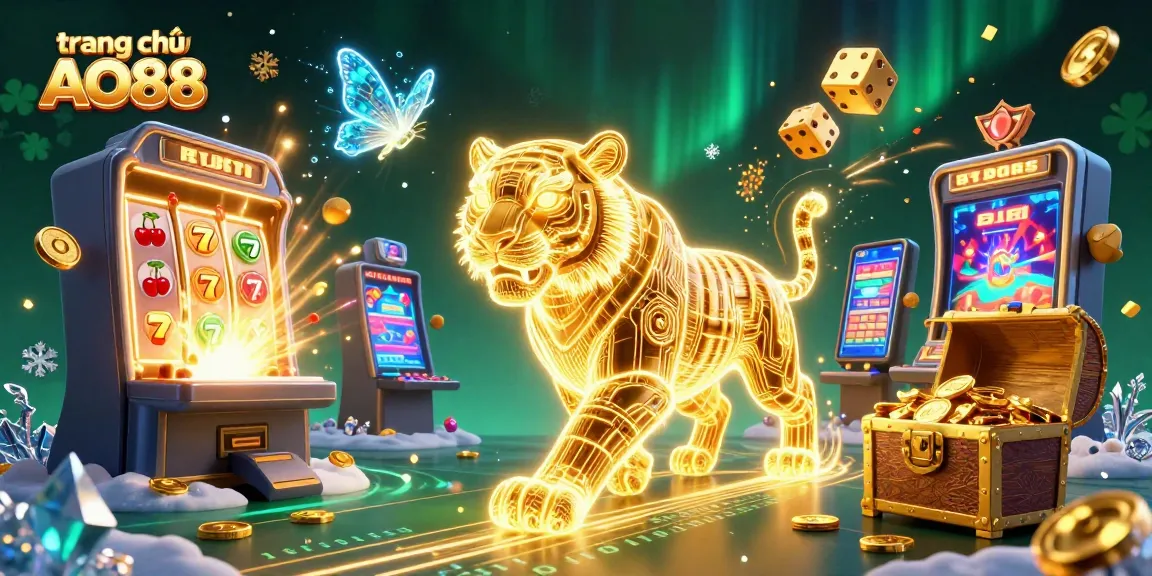 Experience the thrilling adventure at trang chủ AO88 with neon wireframe characters in a digital casino landscape.